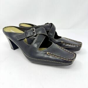 Vintage Y2K What's What Square Toe Heeled Mules 9 Buckle, Moc Stitch New In Box!